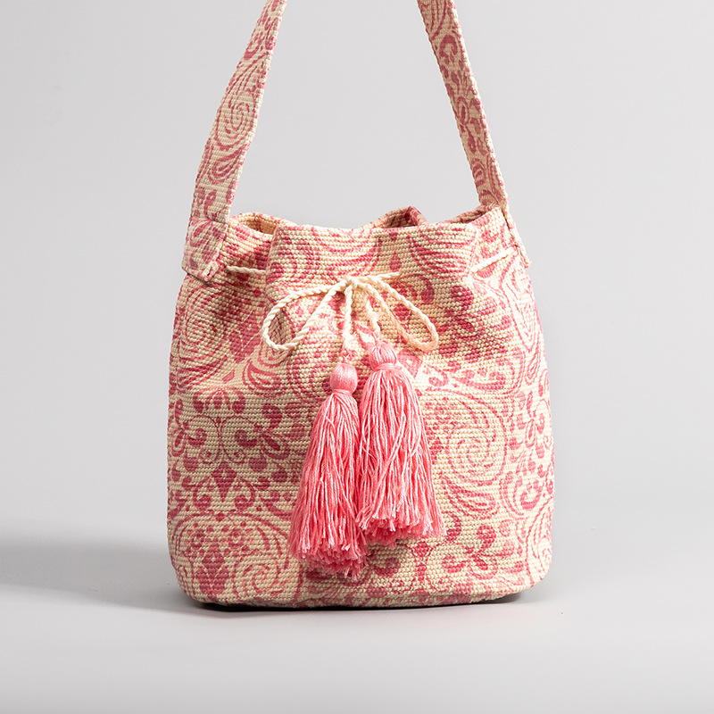 Ethnic style crossbody bag canvas bucket bag